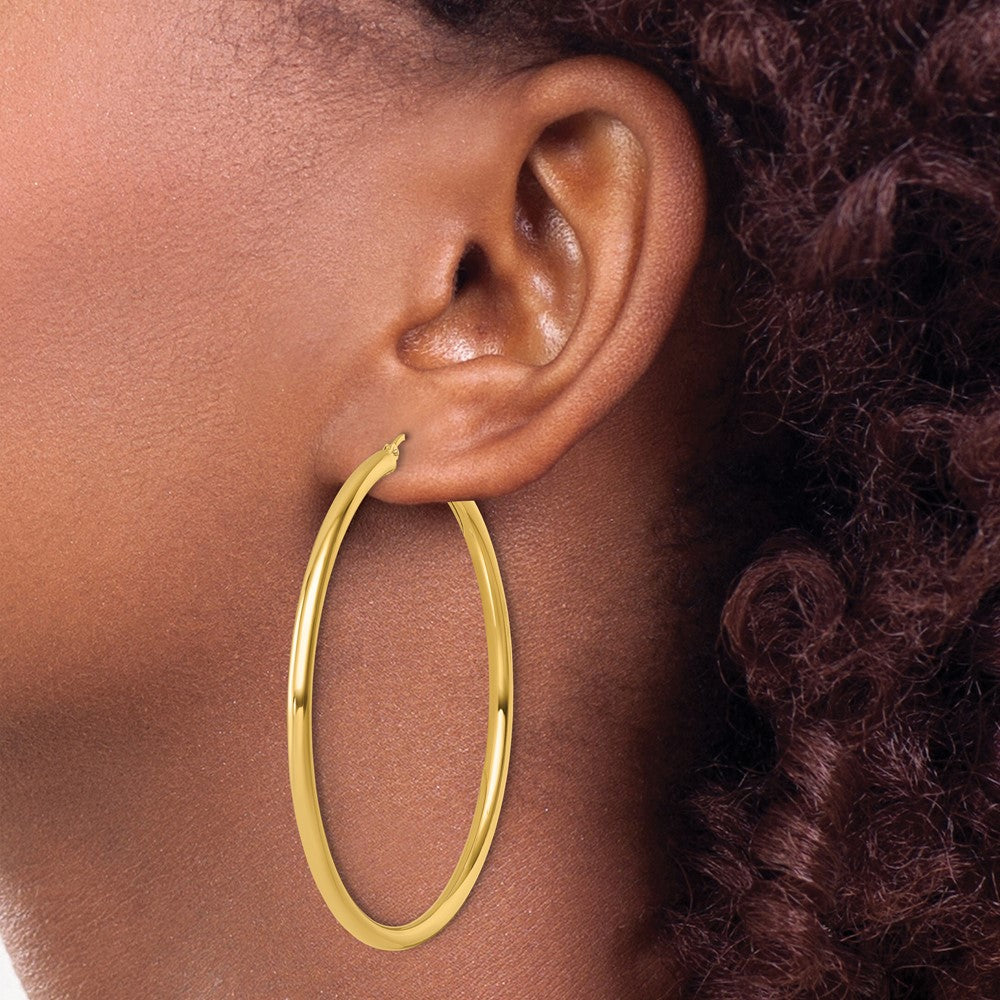 14K Gold Polished 3mm Hoop Earrings