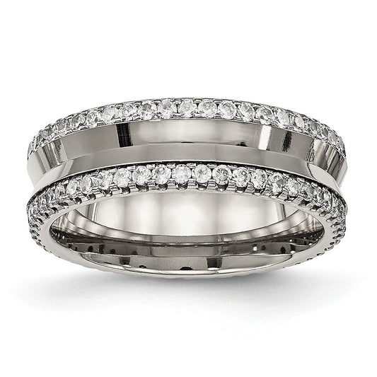 Titanium Polished with CZ 6.5mm Concave Band Size - 7