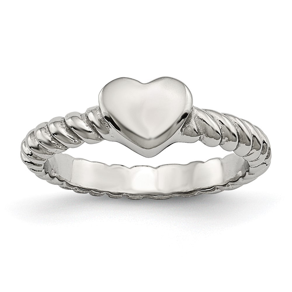 Stainless Steel Polished Twisted Heart Ring Size - 6