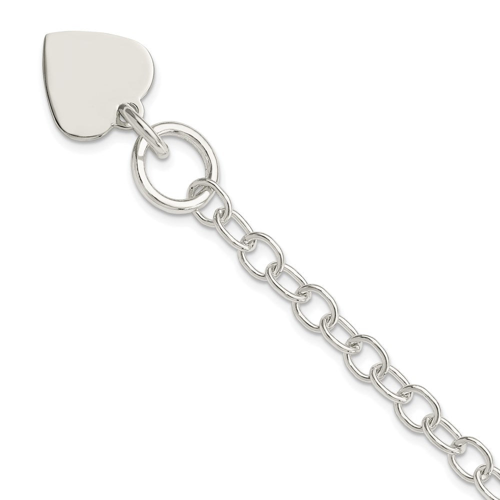 Sterling Silver Polished Engraveable Heart Charm Bracelet 7.5 inches