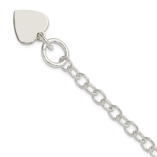 Sterling Silver Polished Engraveable Heart Charm Bracelet 7.5 inches