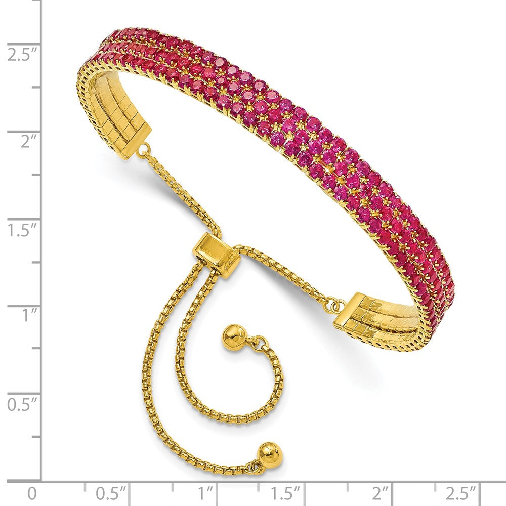 SS Gold Tone July Dark Pink Triple CZ Adjustable Bracelet