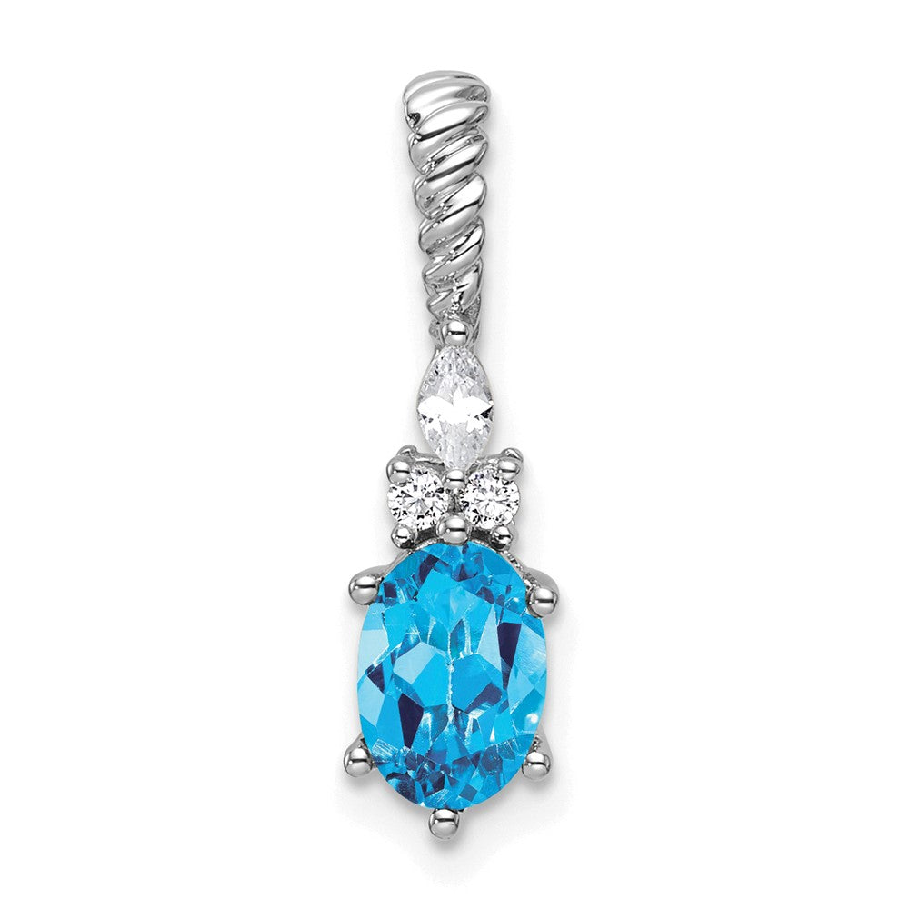 14K White Gold Polished Diamond and Blue Topaz Twisted Chain Slide