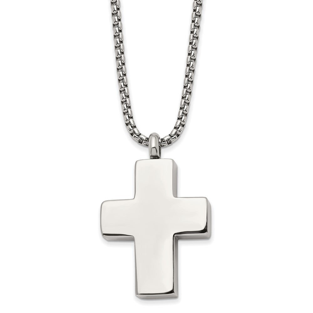 Stainless Steel Brushed & Polished Rvrsible Cross Ash Holder 24in Necklace