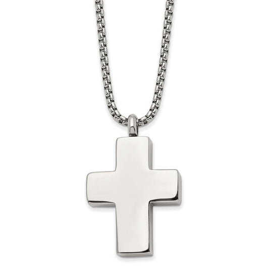 Stainless Steel Brushed & Polished Rvrsible Cross Ash Holder 24in Necklace