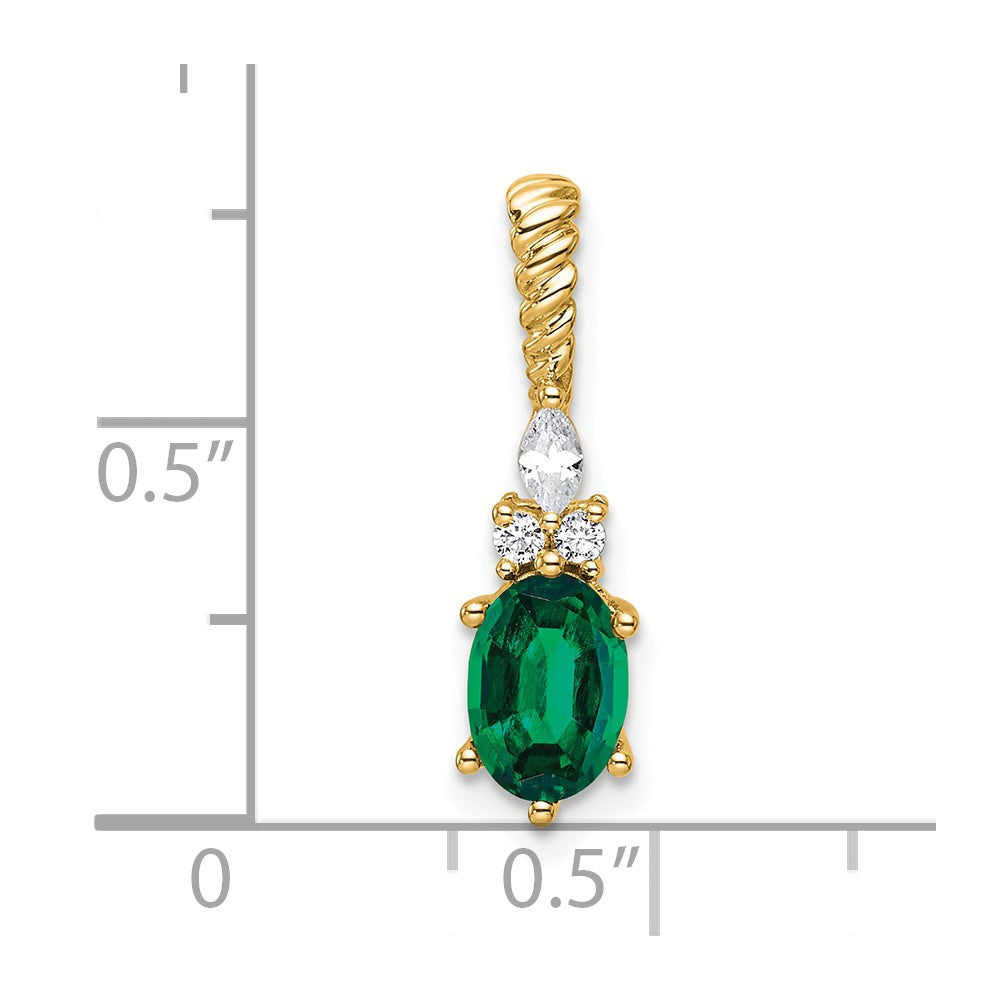 14K Polish Diamond and Lab Created Emerald Twisted Chain Slide