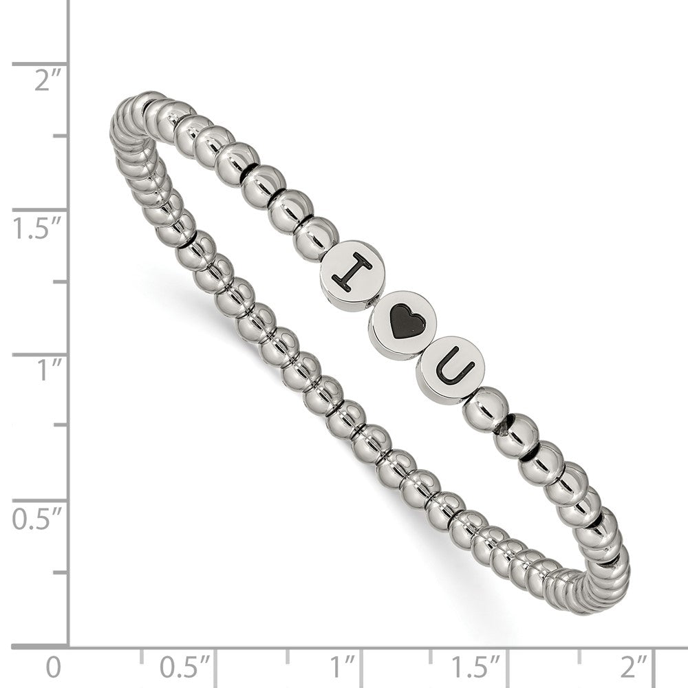 Stainless Steel Antiqued and Polished I HEART U Stretch Bracelet