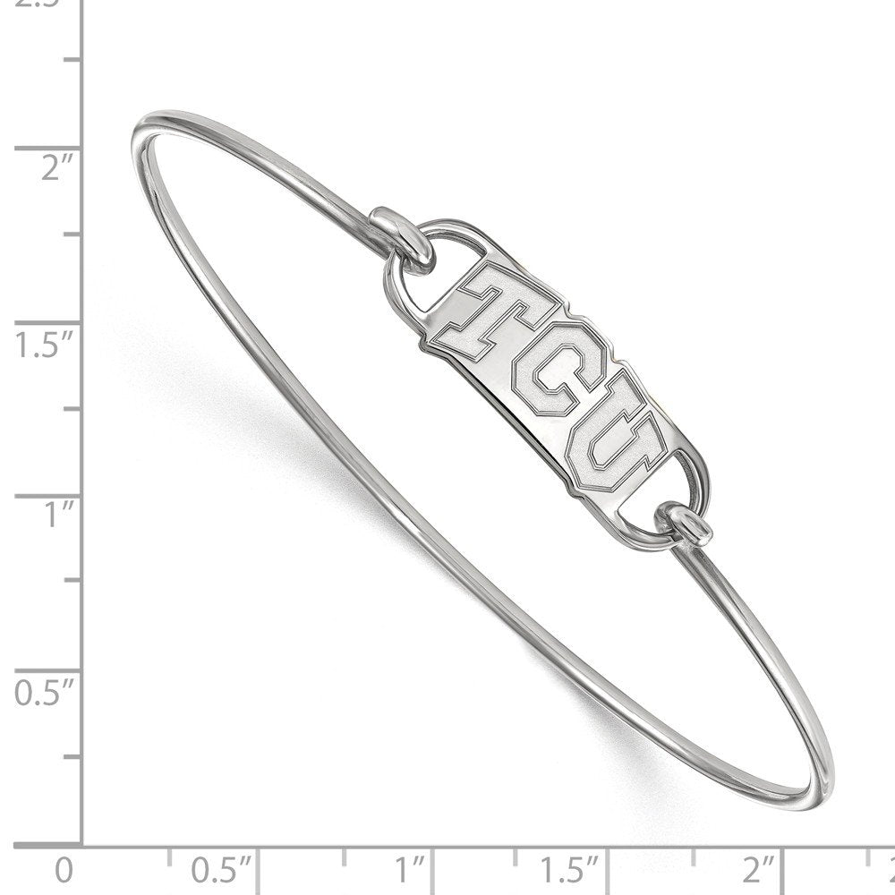 Sterling Silver 7in Official Licensed Collegiate Texas Christian University (TCU) Small Ctr Wire Bangle