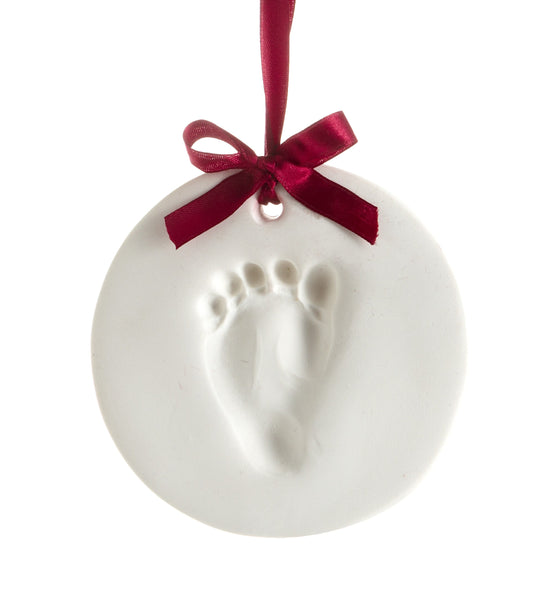 Pearhead White Clay Babyprints Round Holiday Decorative Accent Ornament, 5"