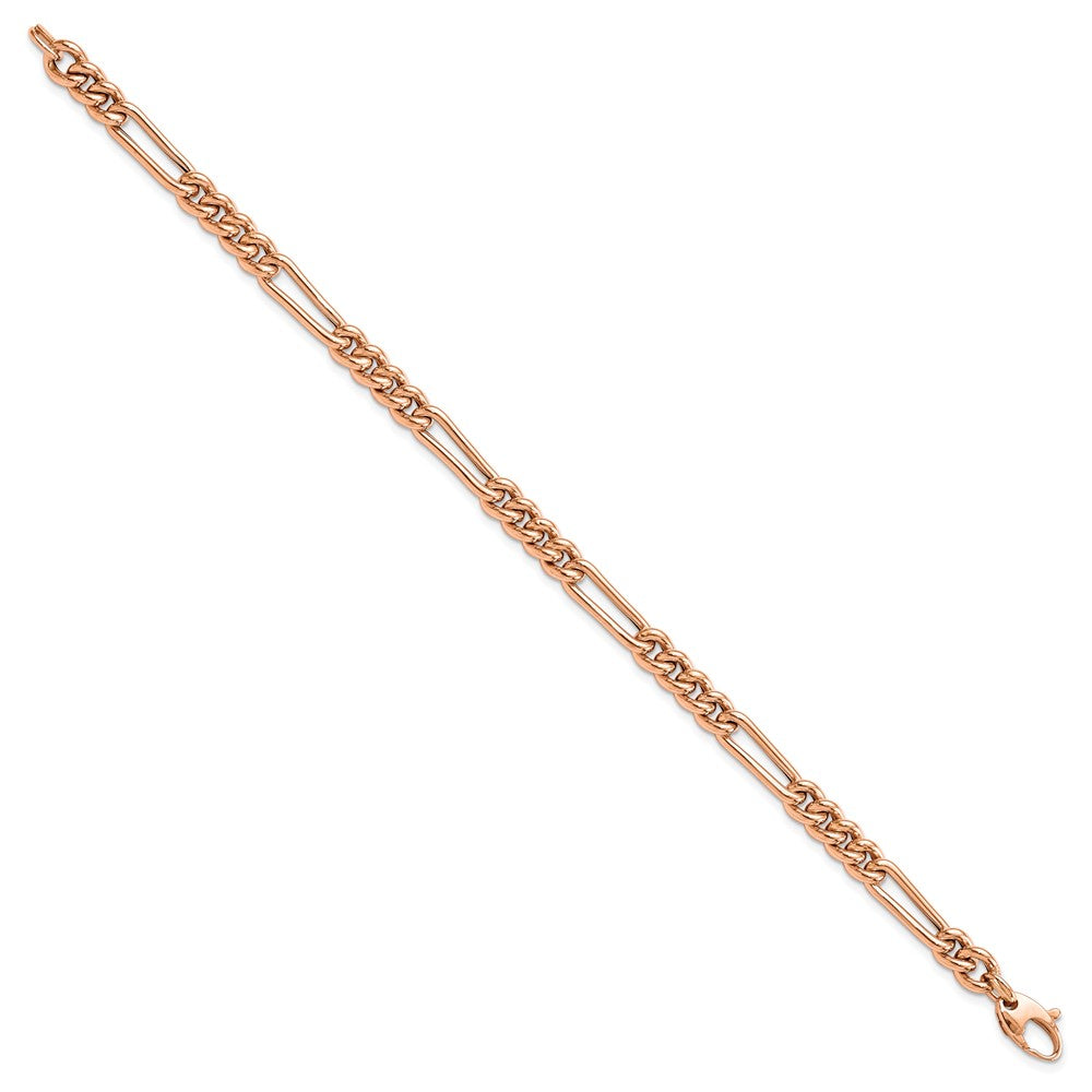 14K Rose Gold Polished Figaro Link Bracelet 7.5  inches