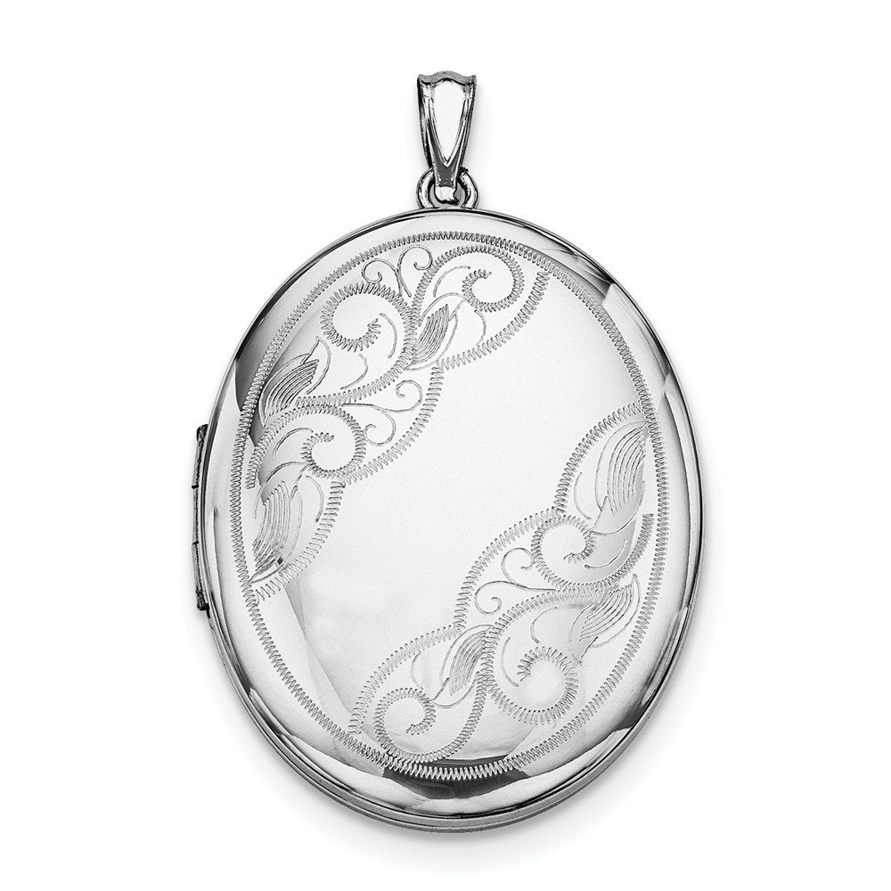 Sterling Silver Rhodium-plated W/ Side Swirls 34mm Oval Locket