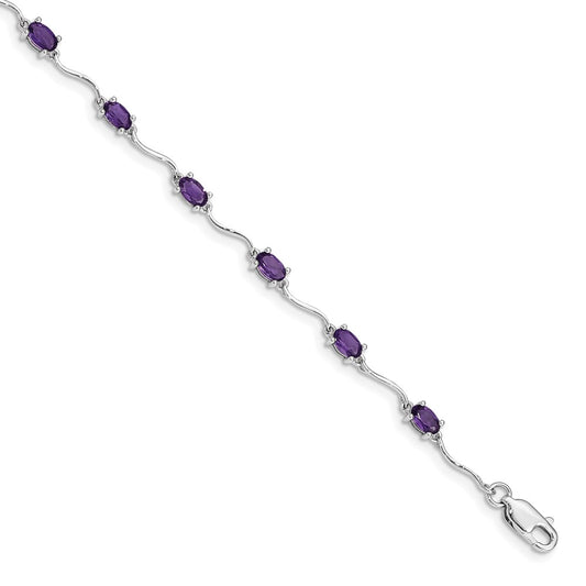 Sterling Silver Rhodium-plated Amethyst Bracelet 7 inches
