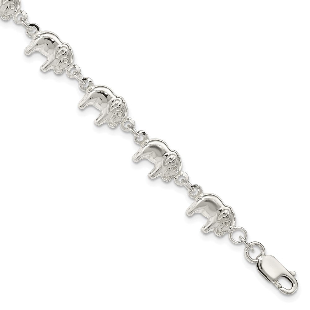 Sterling Silver Elephant Bracelet 7 inches