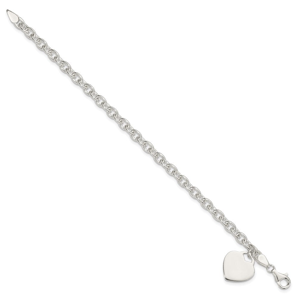 Sterling Silver 1.5mm Engraveable Heart Charm Bracelet 8.5 inches