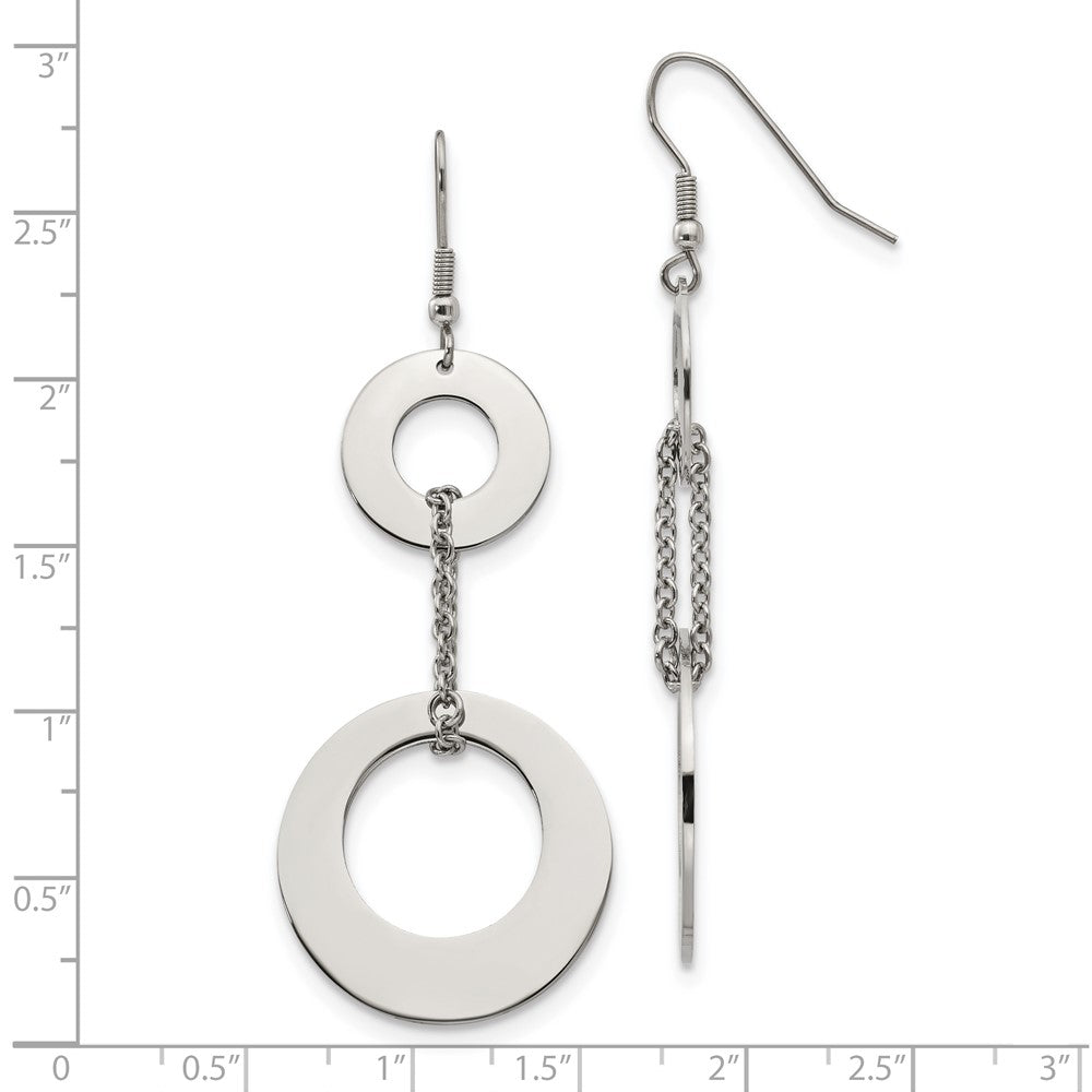 Stainless Steel Polished Circles Dangle Shepherd Hook Earrings