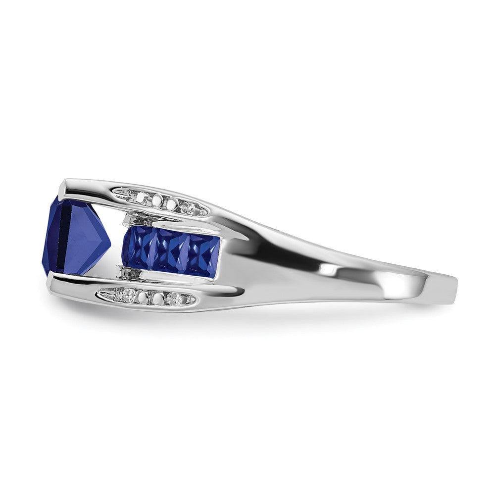 Sterling Silver CR Sapphire & Diamond Ring