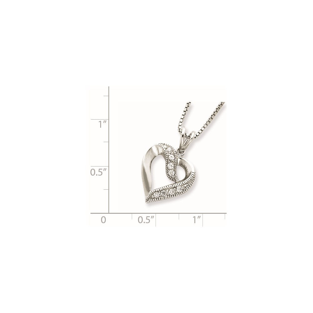 Sterling Silver Rhodium-plated Fancy CZ Open Heart 16 inch Necklace 16 Inches