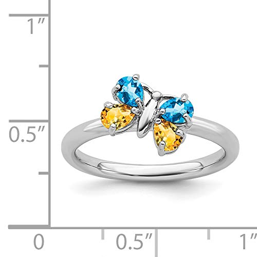 Sterling Silver Stackable Expressions Blue Topaz & Citrine Butterfly Ring Size -7