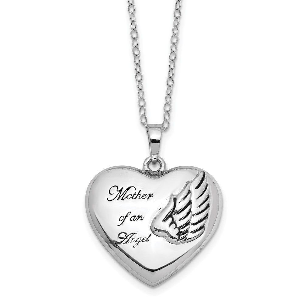 Sentimental Expressions Sterling Silver Rhodium-plated and Antiqued Mother of an Angel Heart Ash Holder 18 Inch Necklace 18 Inches
