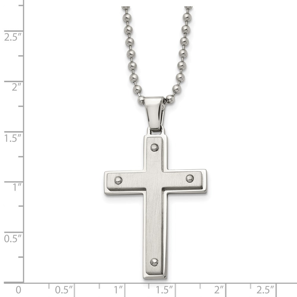 Stainless Steel Brushed and Polished Cross 22in Necklace