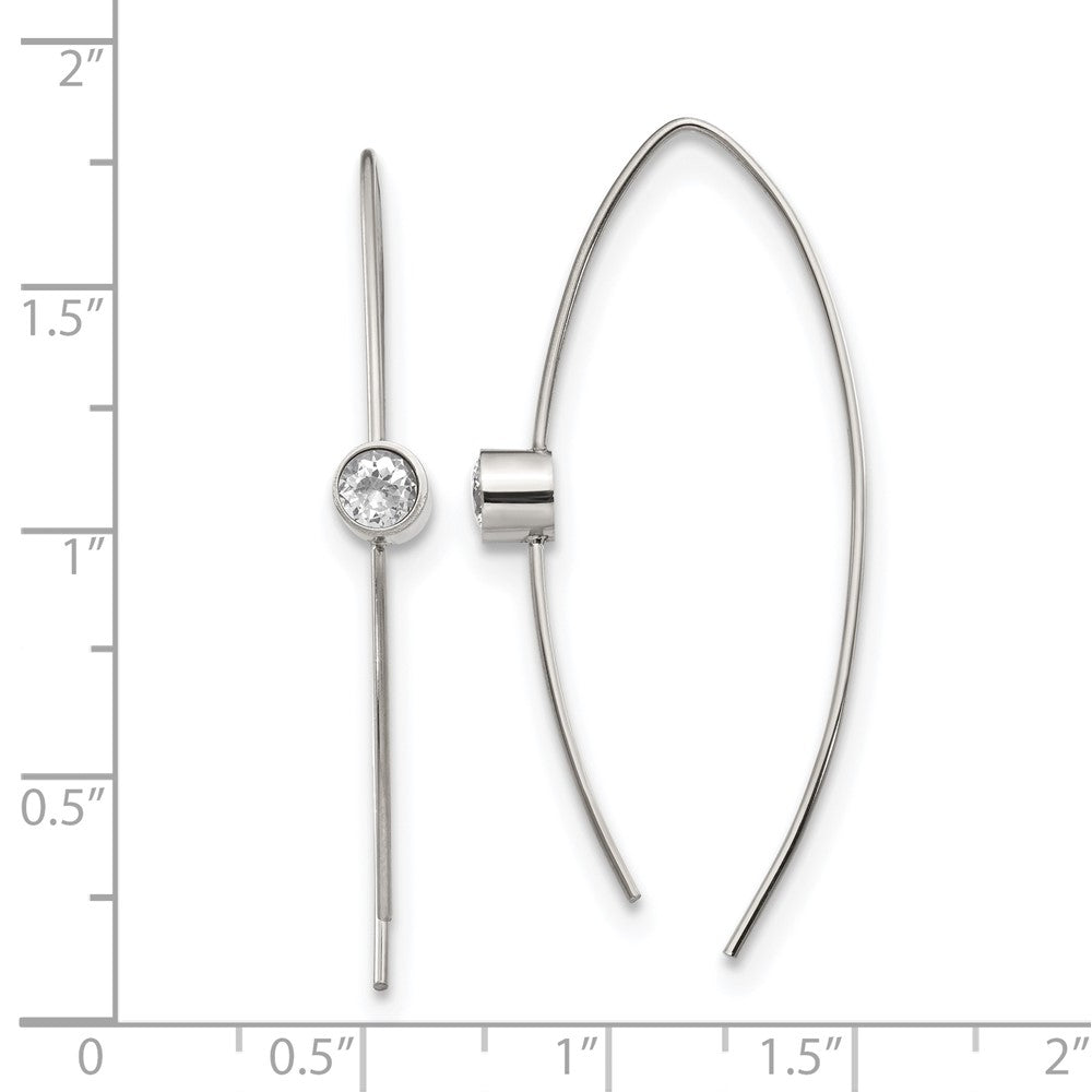 Stainless Steel Polished CZ Threader Earrings
