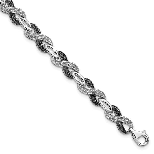 White Night Sterling Silver Rhodium-plated Black and White Diamond 7.5 Inch Bracelet 7.5 inches