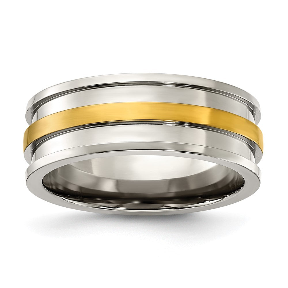 Titanium Polished with Yellow IP-plated Center 8.00mm Band Size - 13