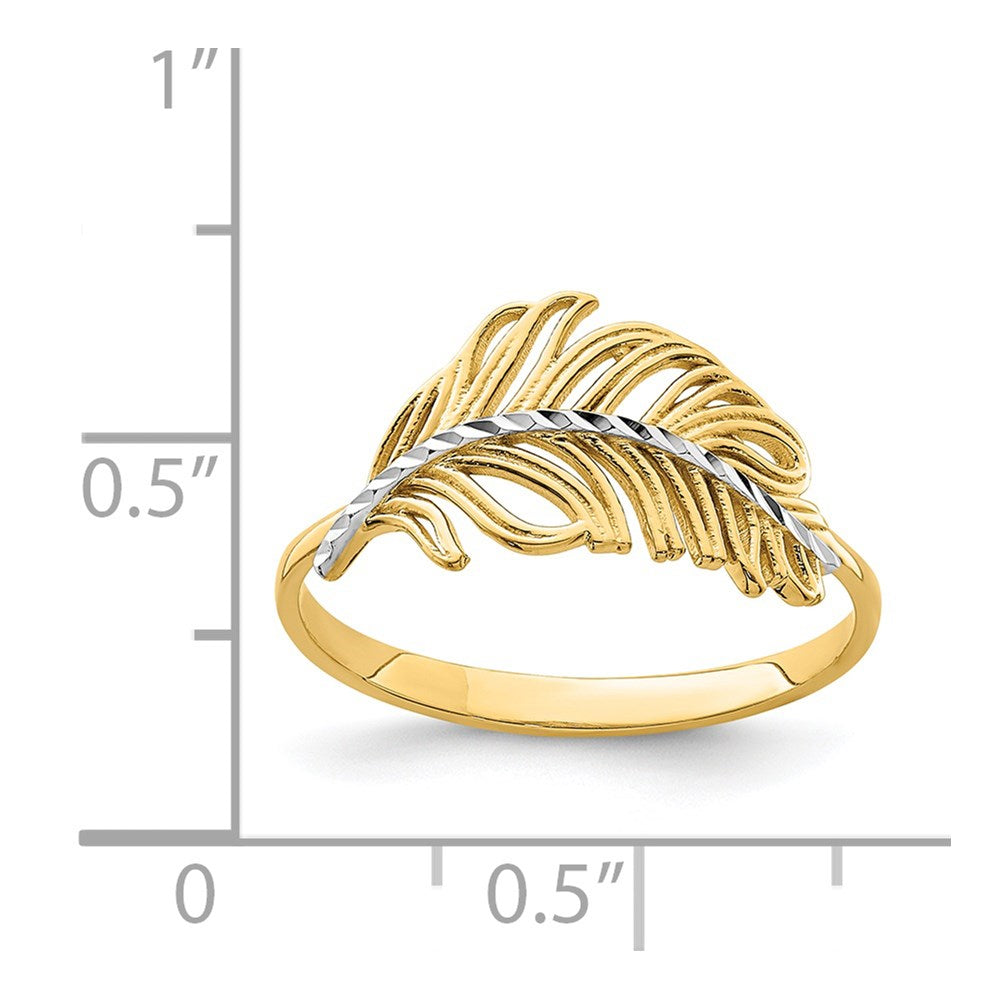 14K with White Rhodium Feather Ring Size 7