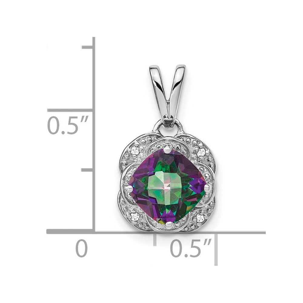14k White Gold Cushion Mystic Fire Topaz and Diamond Pendant