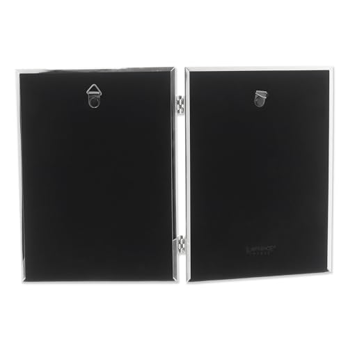 Lawrence Frames 5x7 Hinged Double (Vertical) Metal Picture Frame Silver-Plate with Delicate Beading