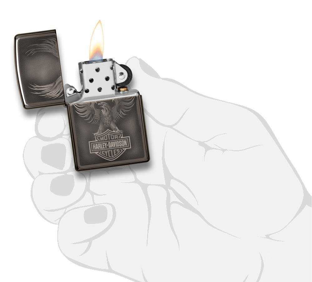 Zippo Harley Davidson Eagle On Logo Ice Finish Genuine Lighter Black