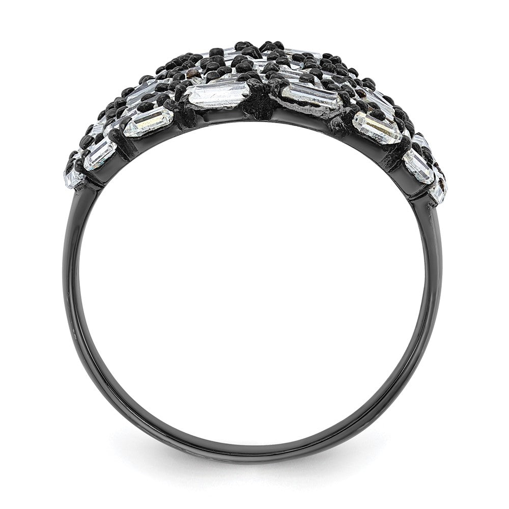Sterling Silver & Black Ruthenium Oval Baguette Crystal Size 6 Ring