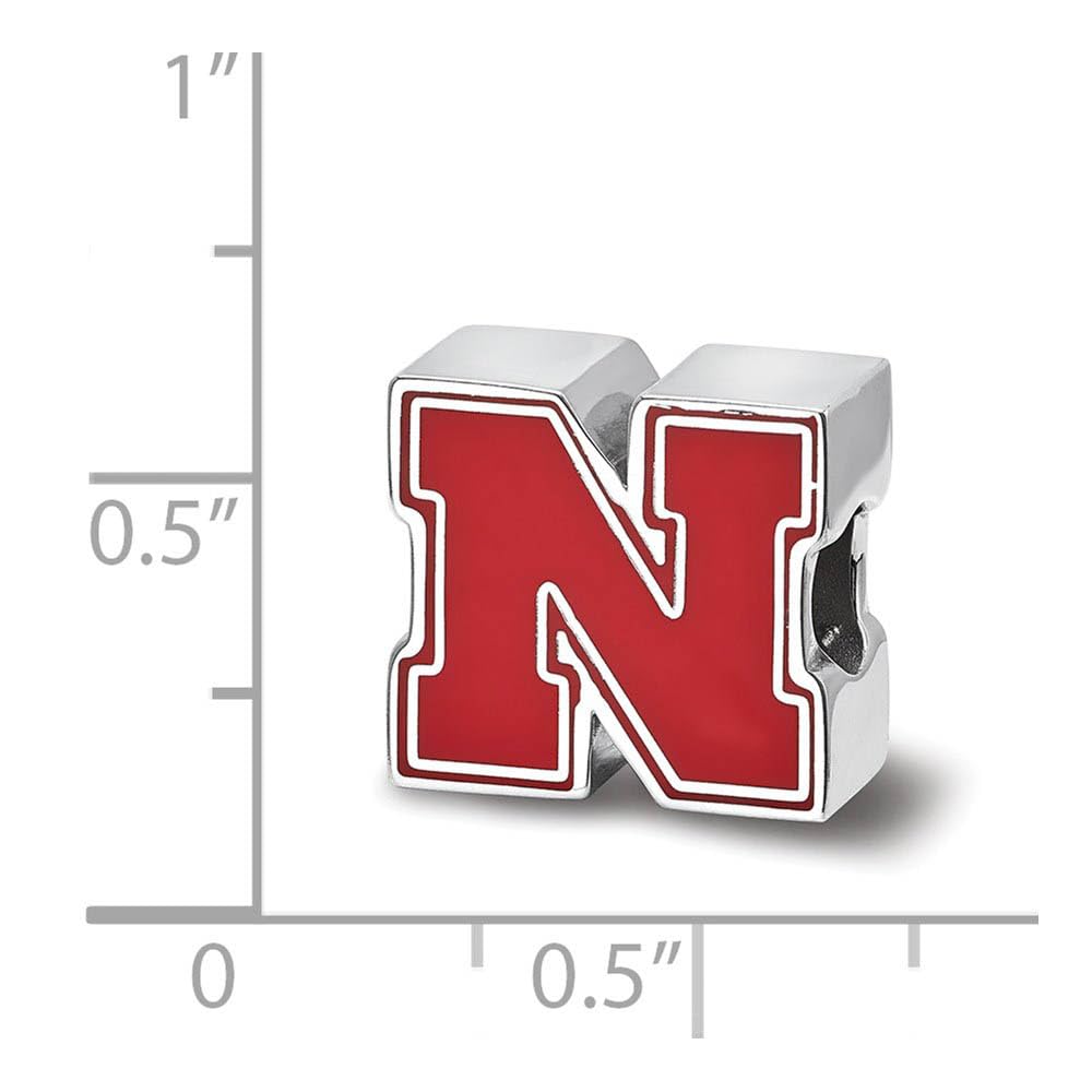 Sterling Silver University of Nebraska N Enameled Bead