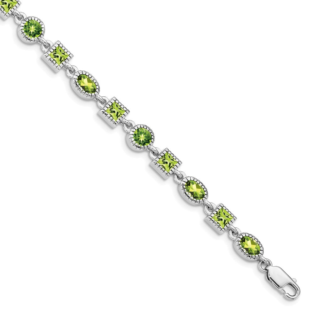 Sterling Silver Rhodium-plated Peridot Bracelet 7 inches