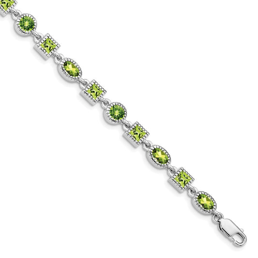 Sterling Silver Rhodium-plated Peridot Bracelet 7 inches
