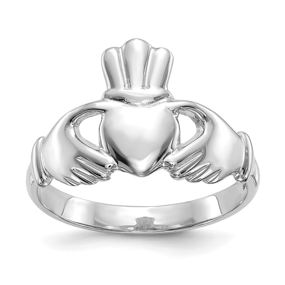 14k White Gold Polished Claddagh Ring Size 7