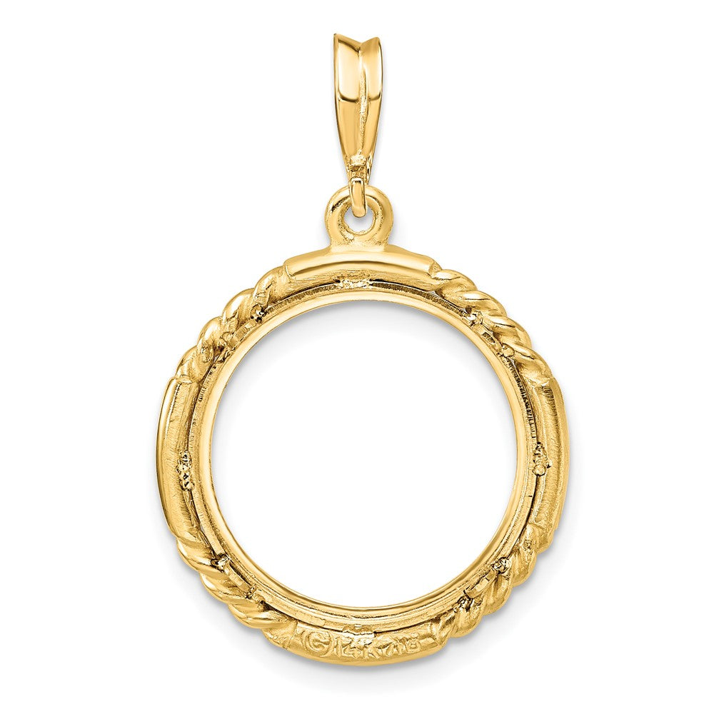 Wideband Distinguished Coin Jewelry 14k Polished Quadruple Twist and Bright 16.5mm Prong Coin Bezel Pendant