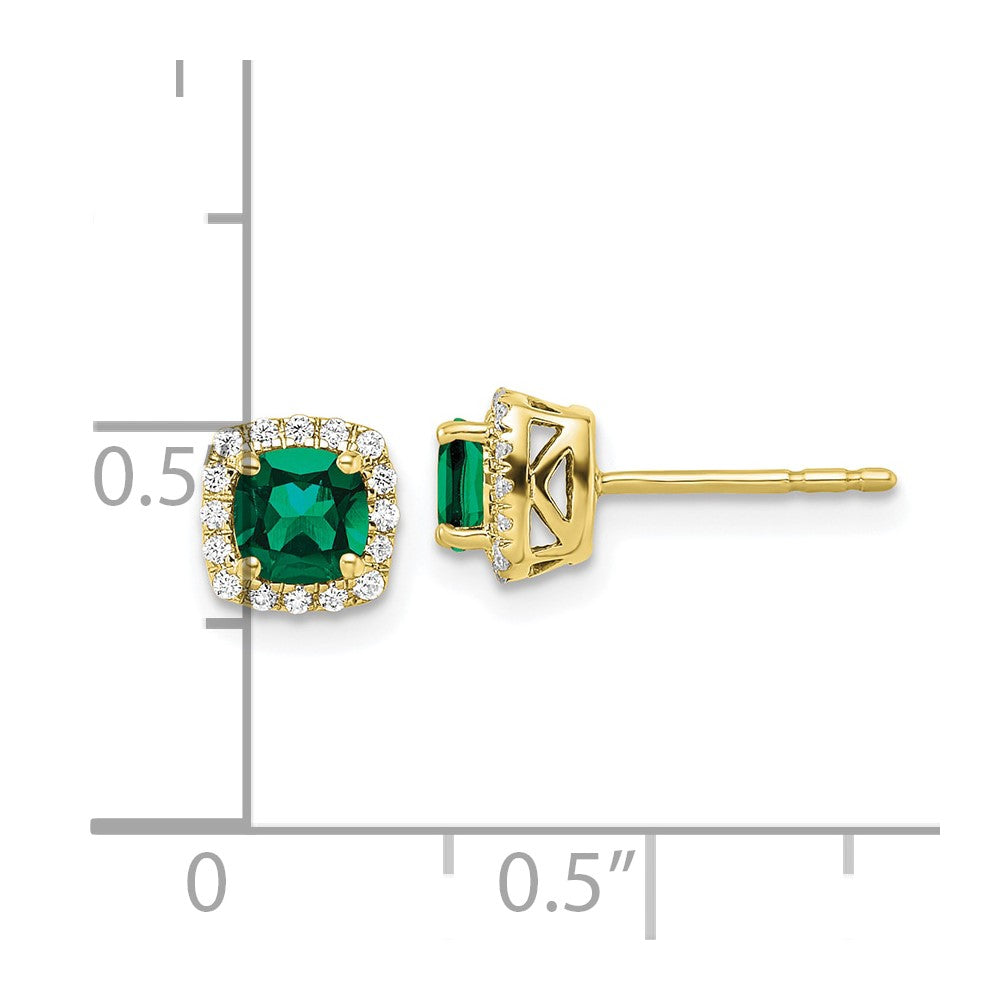 10k 1/10 carat Lab Grown Diamond VS/SI+ G+ and Created Emerald Complete Square Halo Post Earrings
