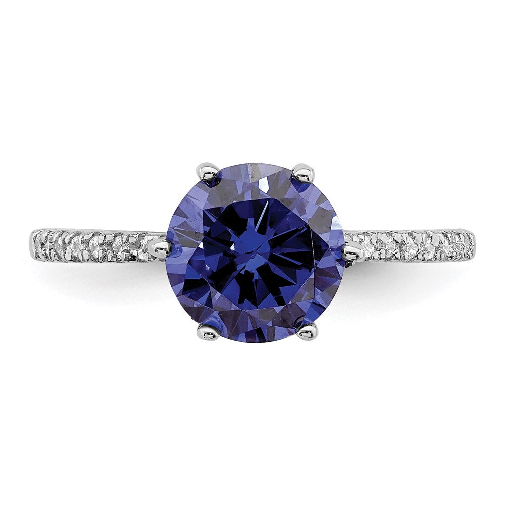 Sterling Silver Rhodium-plated Blue and White CZ Ring