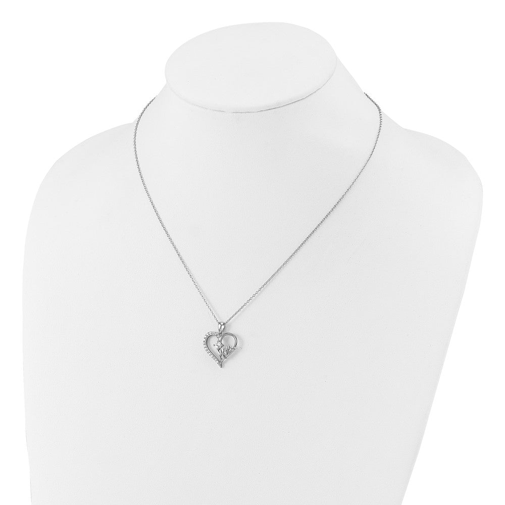 Cheryl M Sterling Silver Rhodium-plated Polished CZ Mom Heart with 2 Inch Extension Necklace 18 Inches