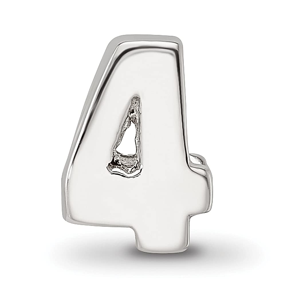 925 Sterling Silver Polished Reflections Sport game Number 4 Bead Charm 8.18x6.36mm Wide Pendant Necklace for Women
