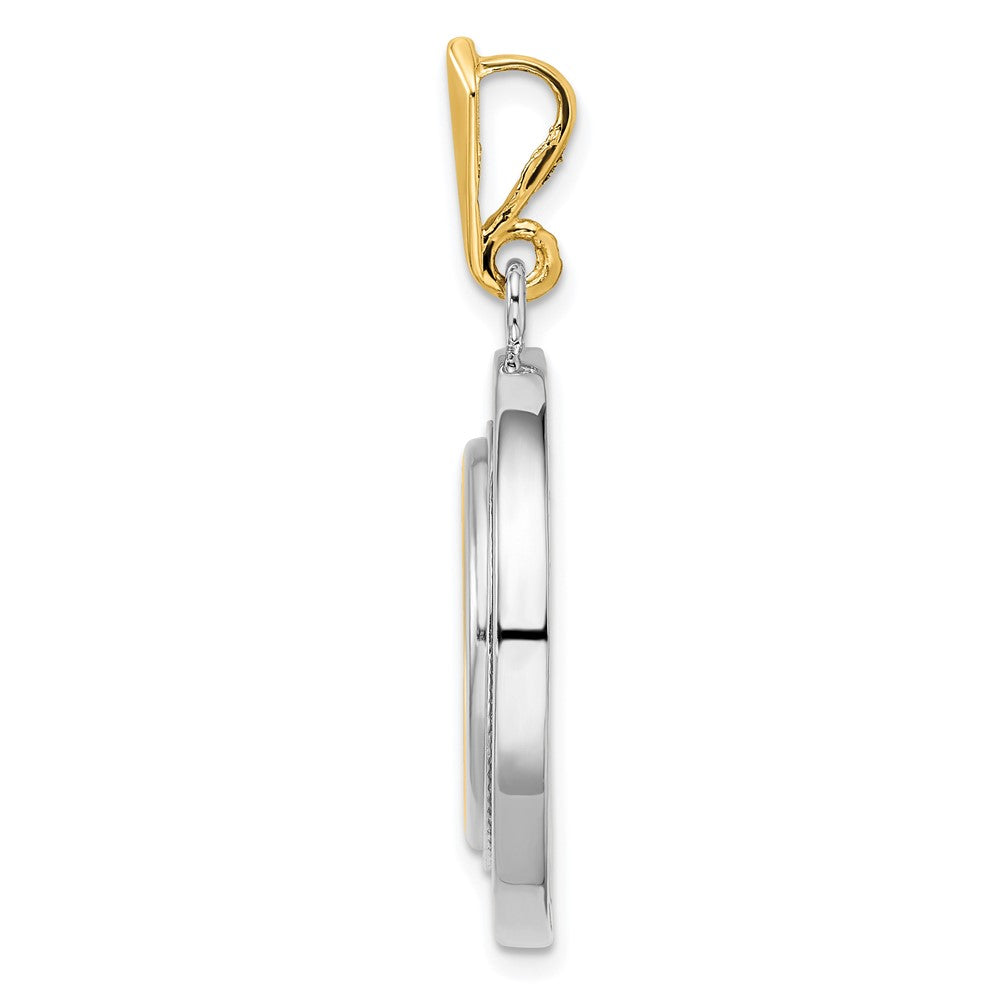 Wideband Distinguished Coin Jewelry 14k Two-tone Polished Channel Set Diamond 16.5mm Prong Coin Bezel Pendant Mounting