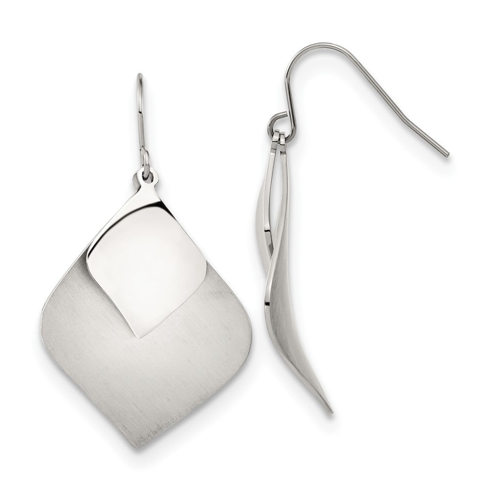 Stainless Steel Brushed and Polished Shepherd Hook Dangle Earrings