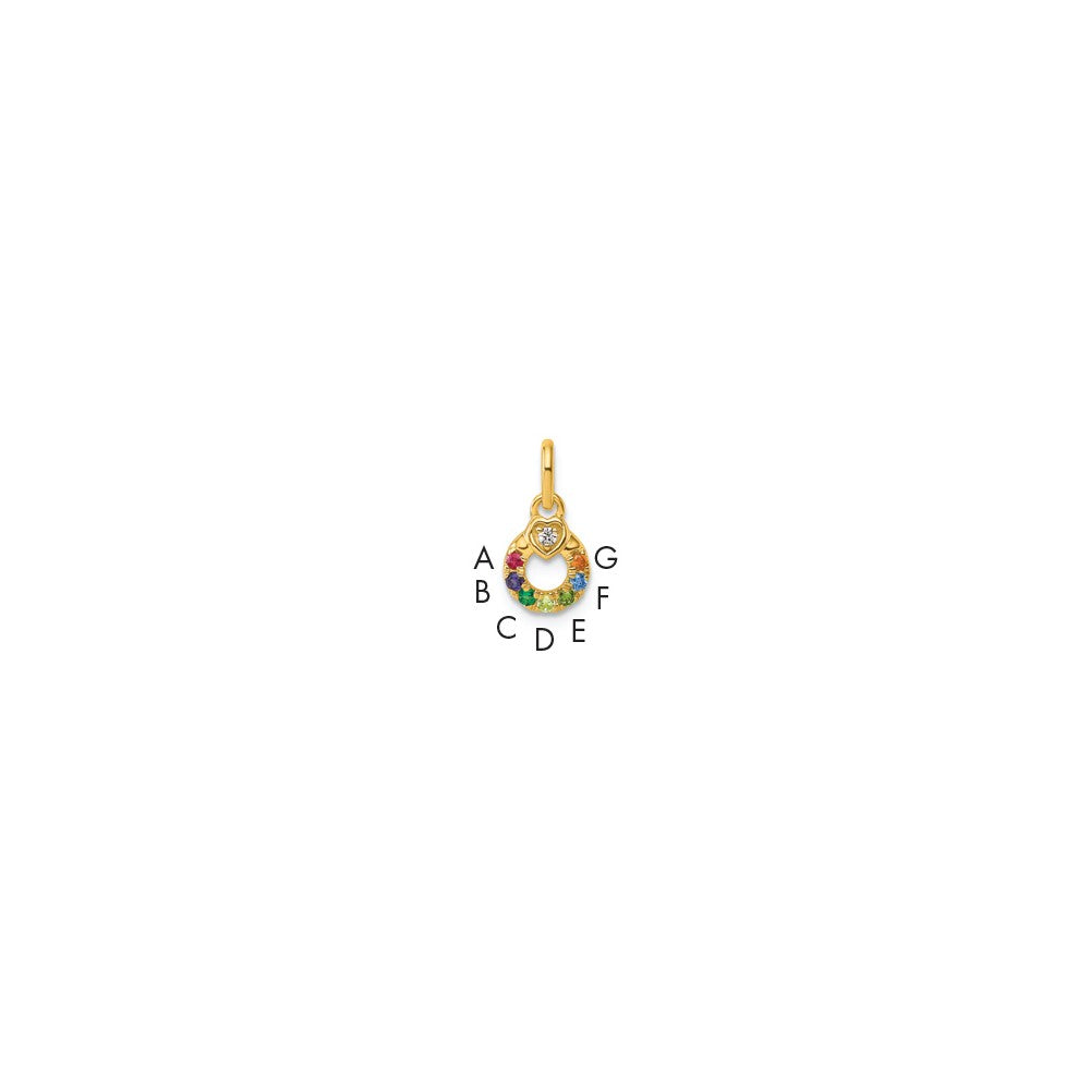 14k Dia Heart w/ 7 Birthstone Mother's Circle Pendant Semi-Mount