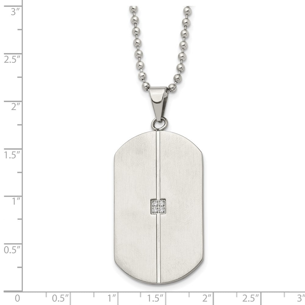 Stainless Steel 20in Brushed and Polished w/CZs Dog Tag Necklace