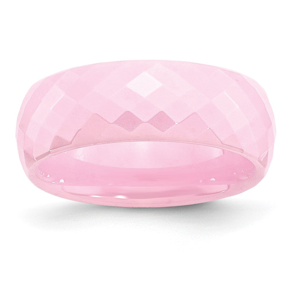 Ceramic Pink Faceted 7.5mm Polished Band Size - 9