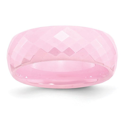 Ceramic Pink Faceted 7.5mm Polished Band Size - 9