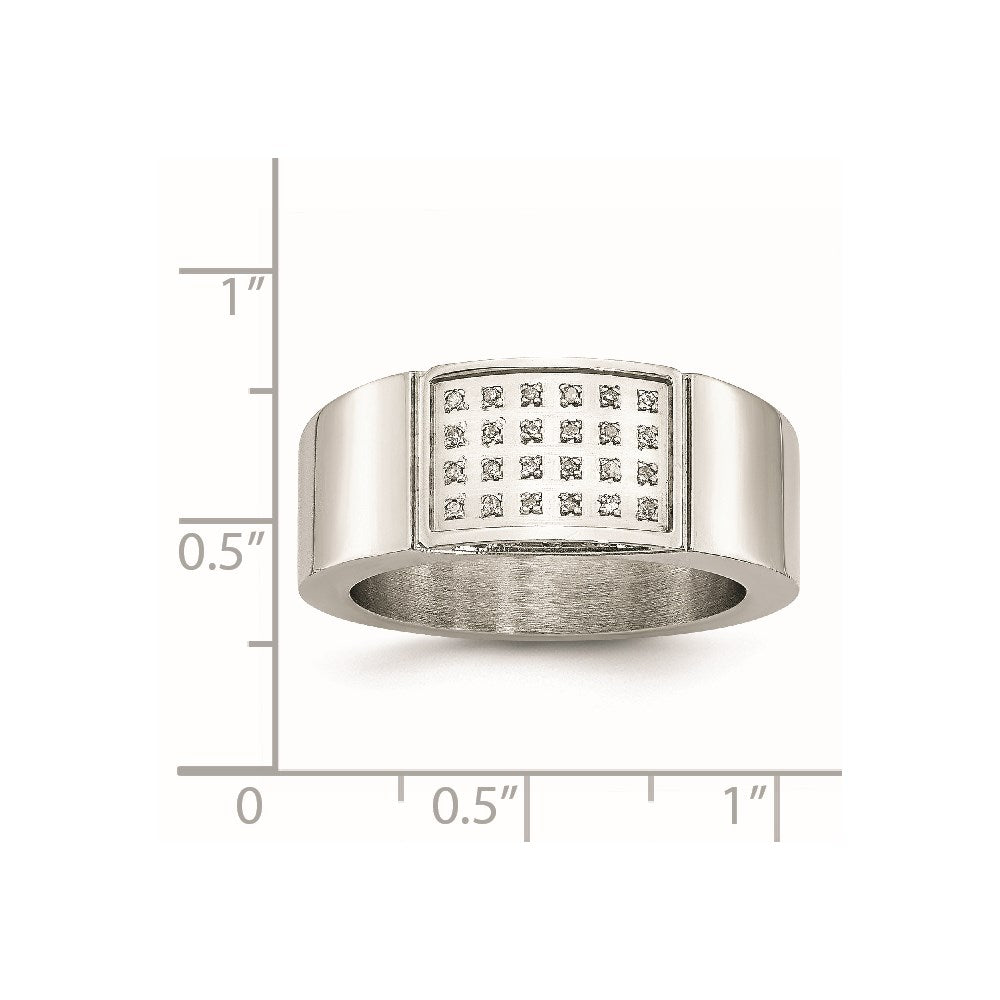 Stainless Steel Polished 1/10ct Diamond 9.5mm Band Size - 11