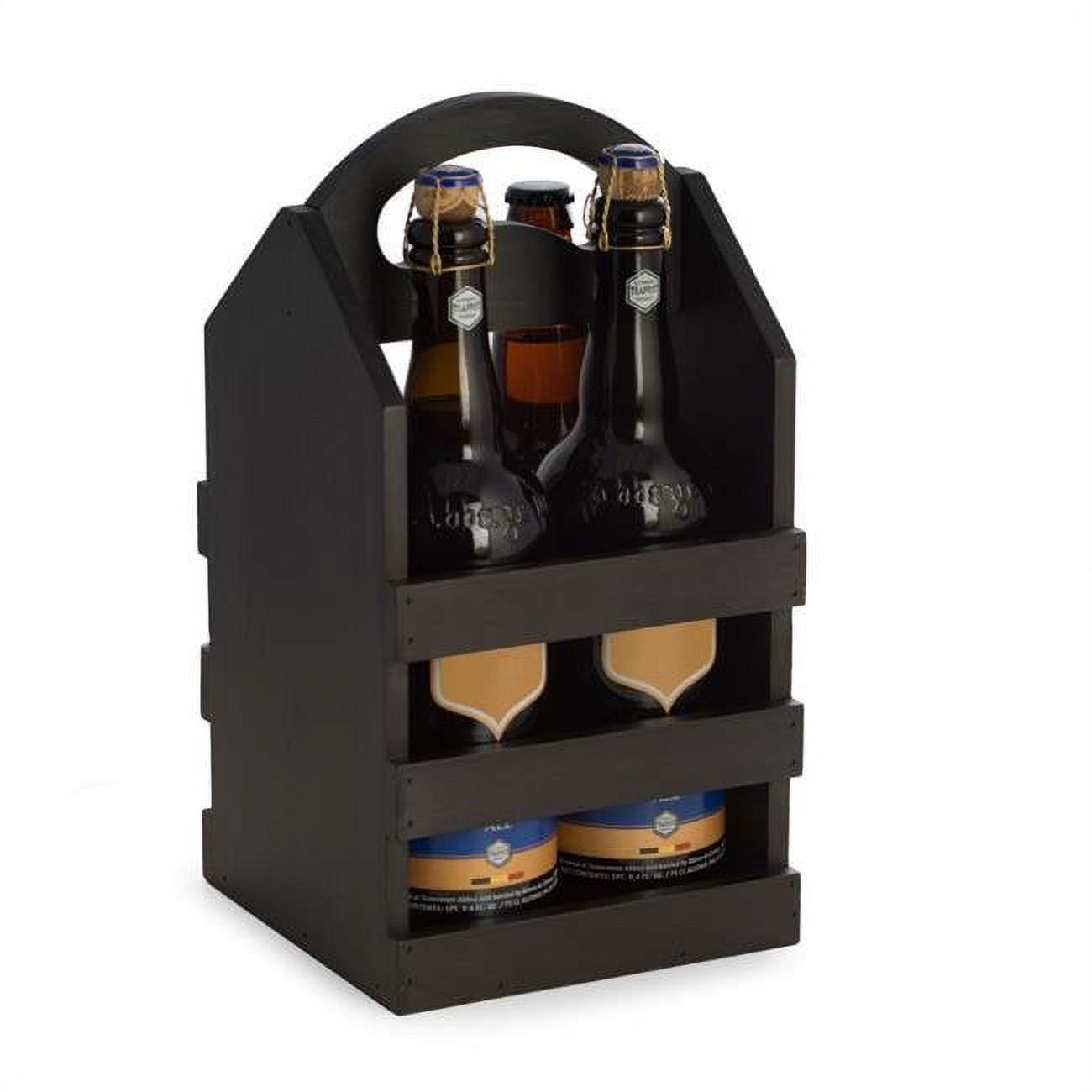 Bey-Berk International  Solid Wood Four Bottle Caddy with Ergonomic Curved Built in Handle, Black