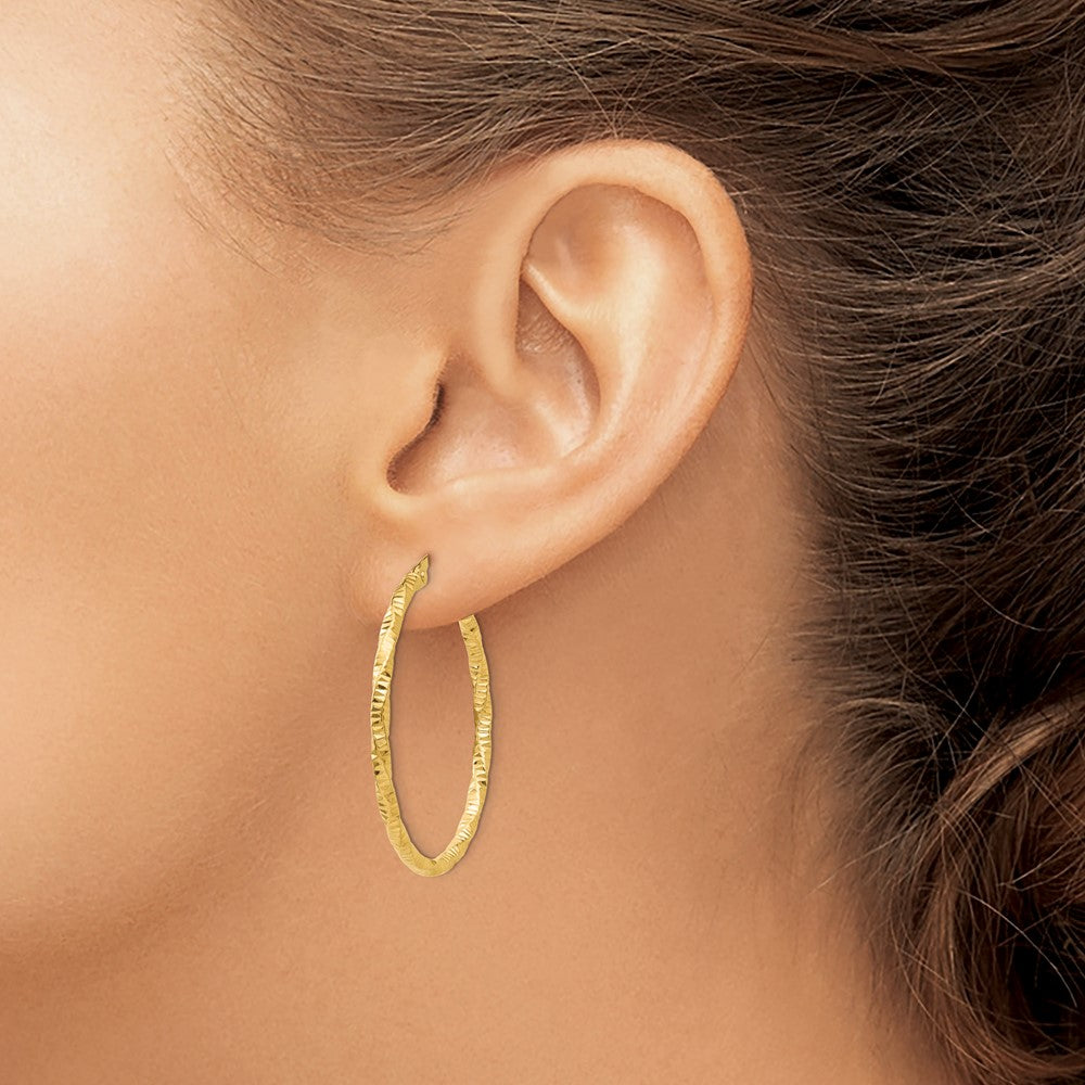 10k Polished and Textured Hoop Earrings